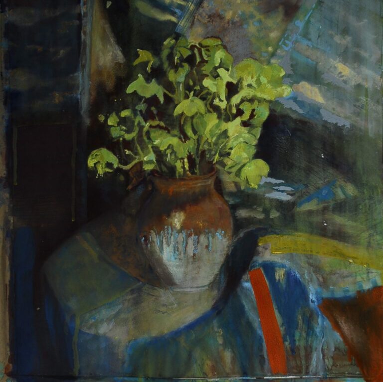 helebore in a drip glazed vase