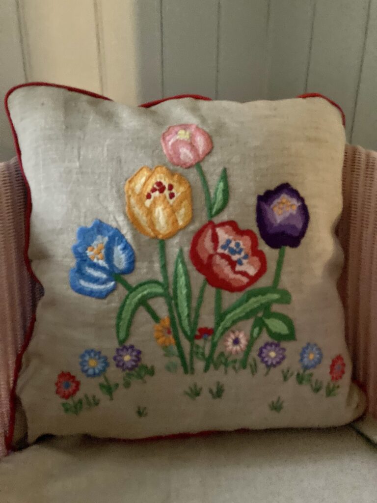 tulip embroidered cushion