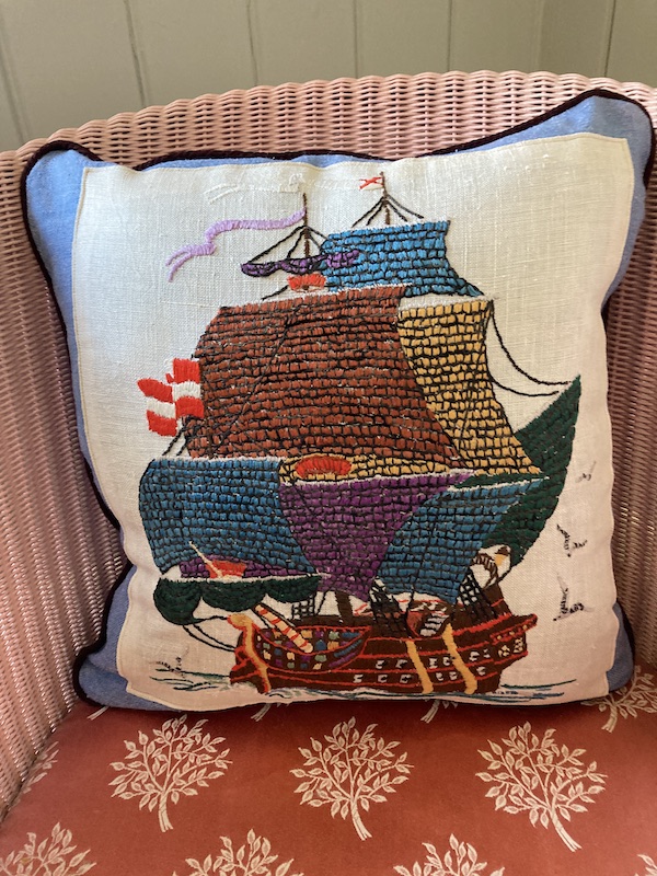 galleon embroidered cushion